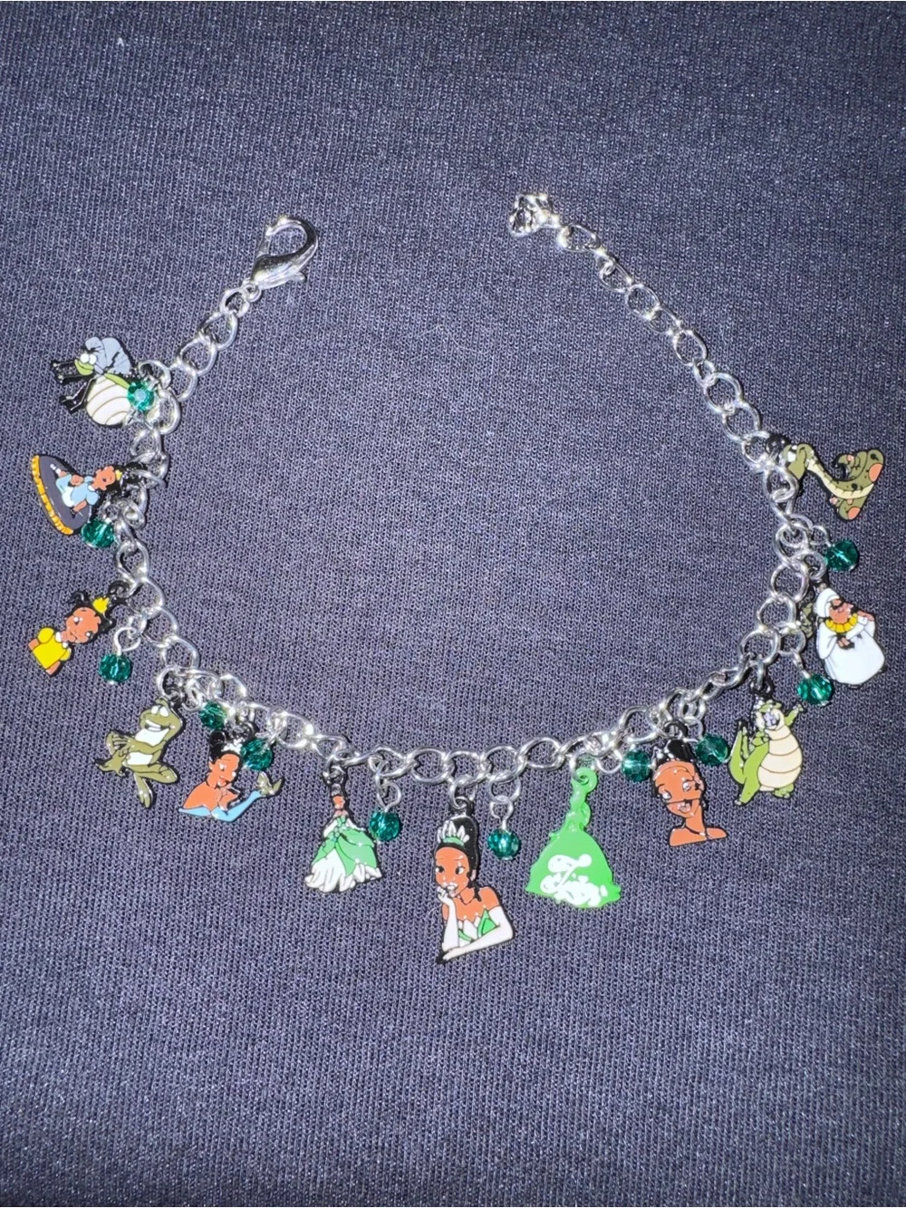 Disney Tiana Princess & The Frog Silver Tone Charm Bracelet Charms 9in